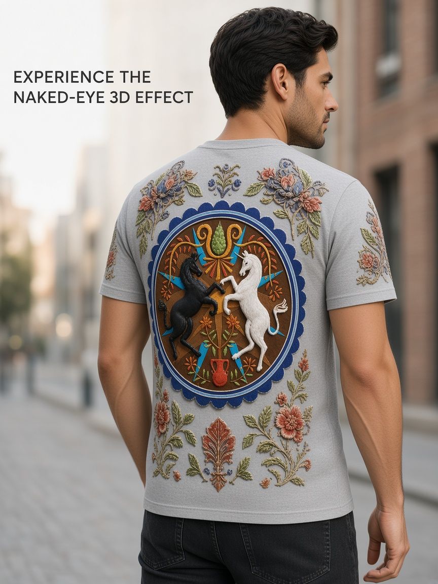 Mythic Unicorn Relief 3D Optical Illusion Graphic Tee Breathable Athletic Mesh T-Shirt Casual and Sports Wear