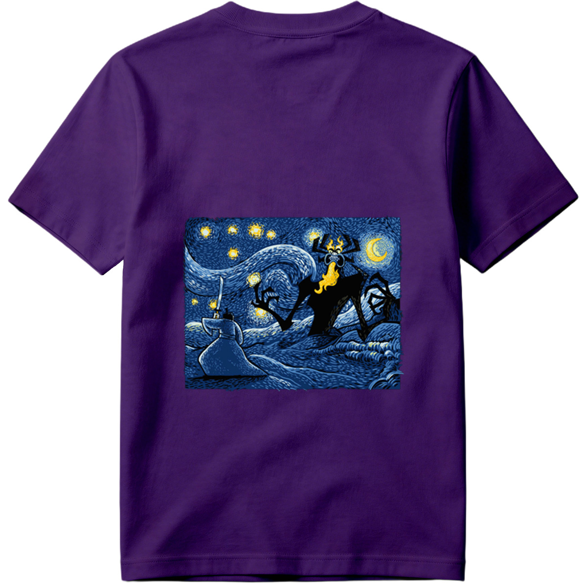 Samurai vs. Fiery Spider in Starry Night - Tee