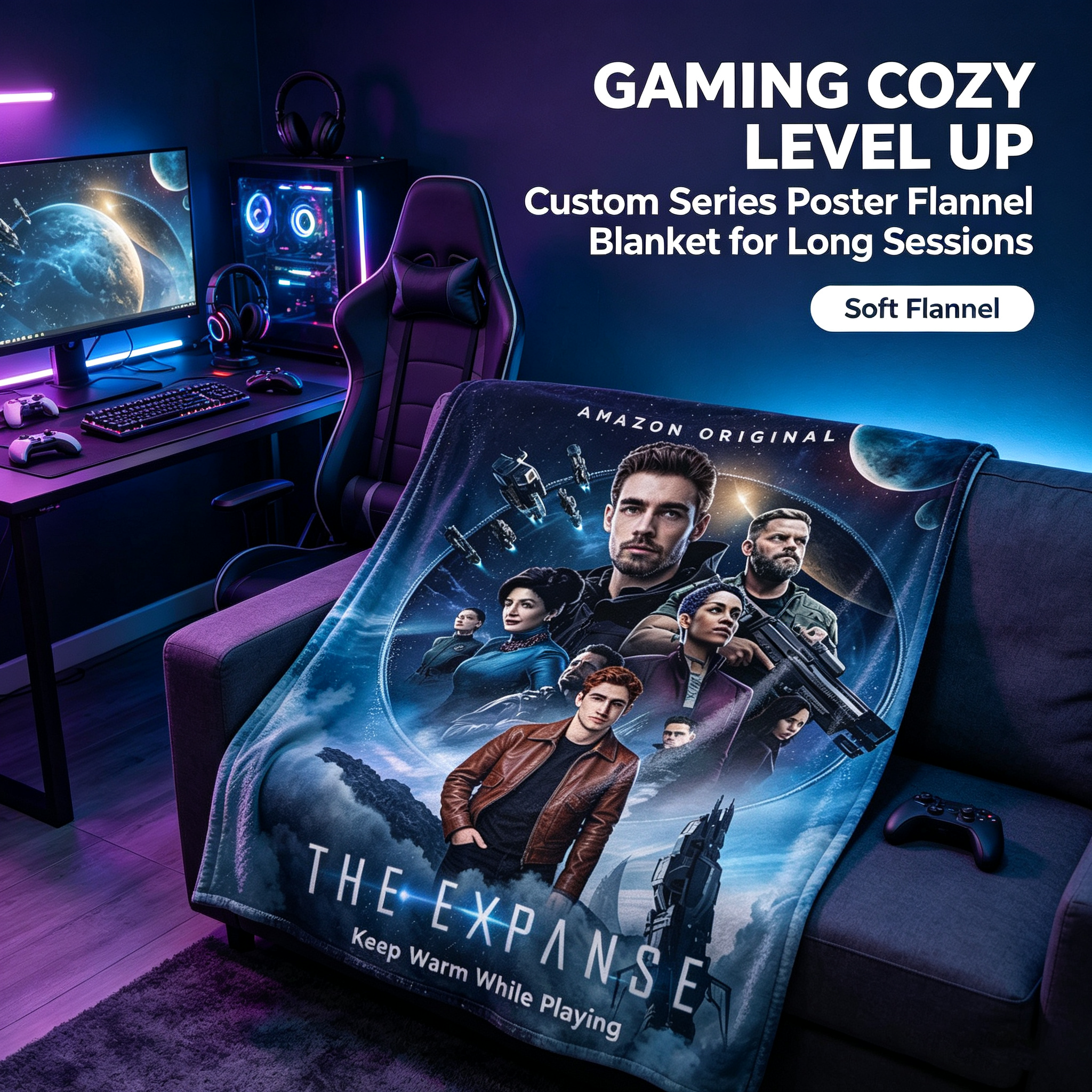 Custom Face Blanket The Expanse TV Show Flannel Blanket Cozy Space Sci-Fi Fan Gift for Men Women Kids Perfect Birthday or Holiday Present