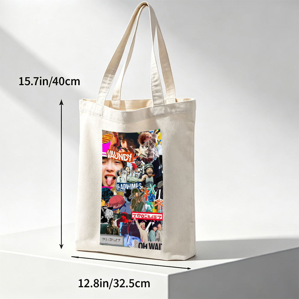 RADWIMPS Collage Featuring Band Members and Vibrant Pop Culture Imagery - Canvas tote bags
