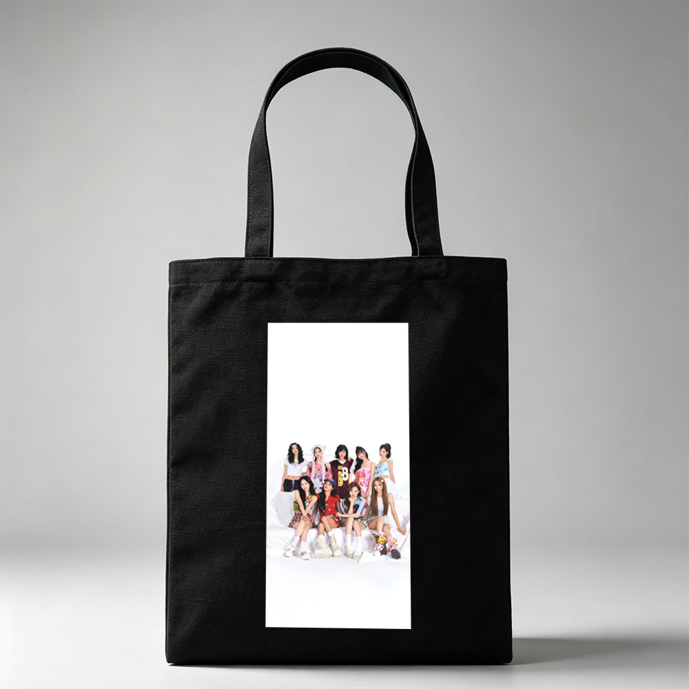 K-pop Girl Group in Casual Outfits Posed on White Background - Canvas tote bags