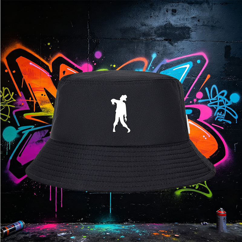 Unisex Bucket Hat with Zombie Silhouette Print - Classic Cotton Sun Hat for Outdoor Activities, Perfect for Halloween, Camping, and Casual Wear - Ideal for Teens and Adults Seeking Unique Fashion Statement