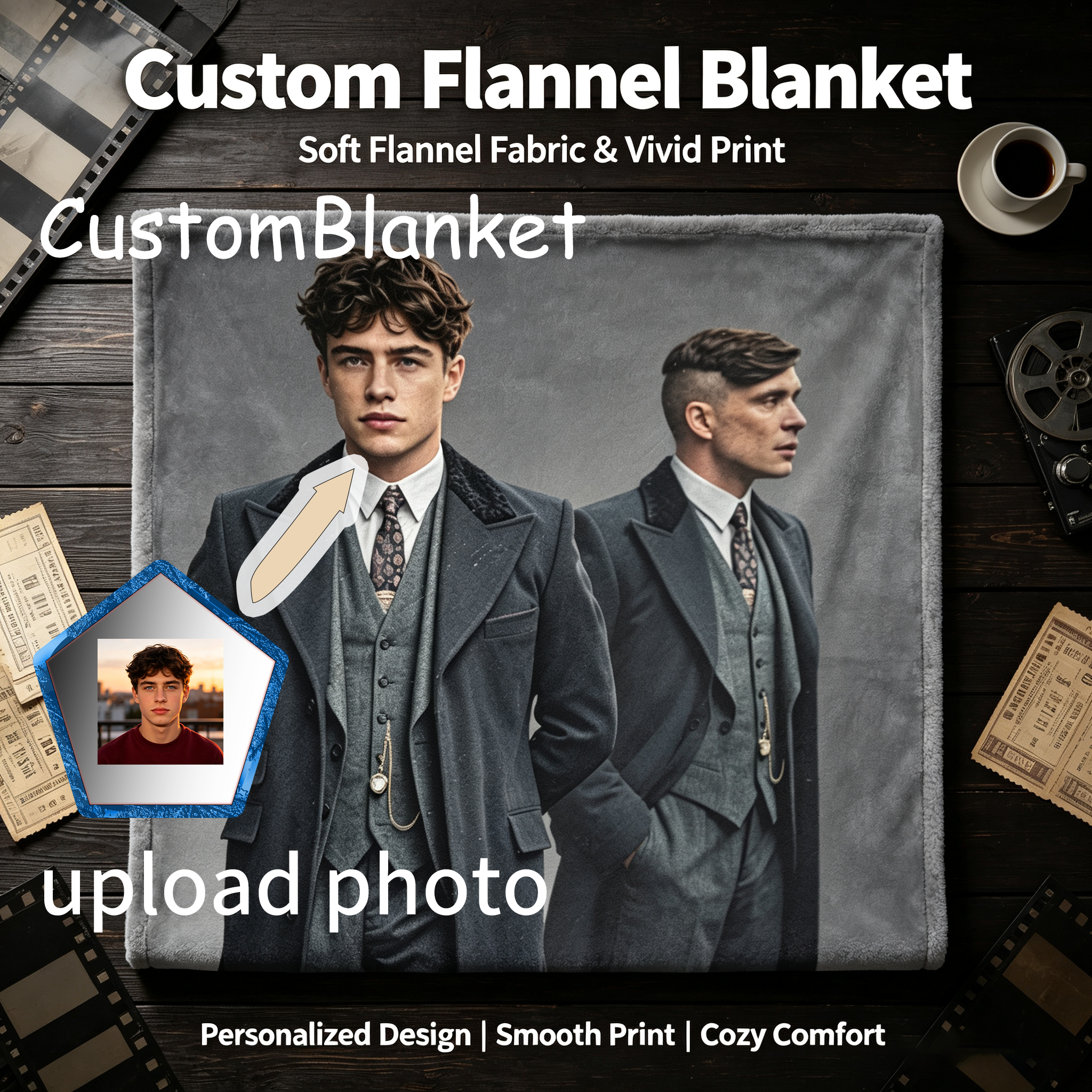 Custom Face Blanket Peaky Blinders Flannel Blanket for Home Decor and Cozy Nights Perfect Gift for Fans and Collectors