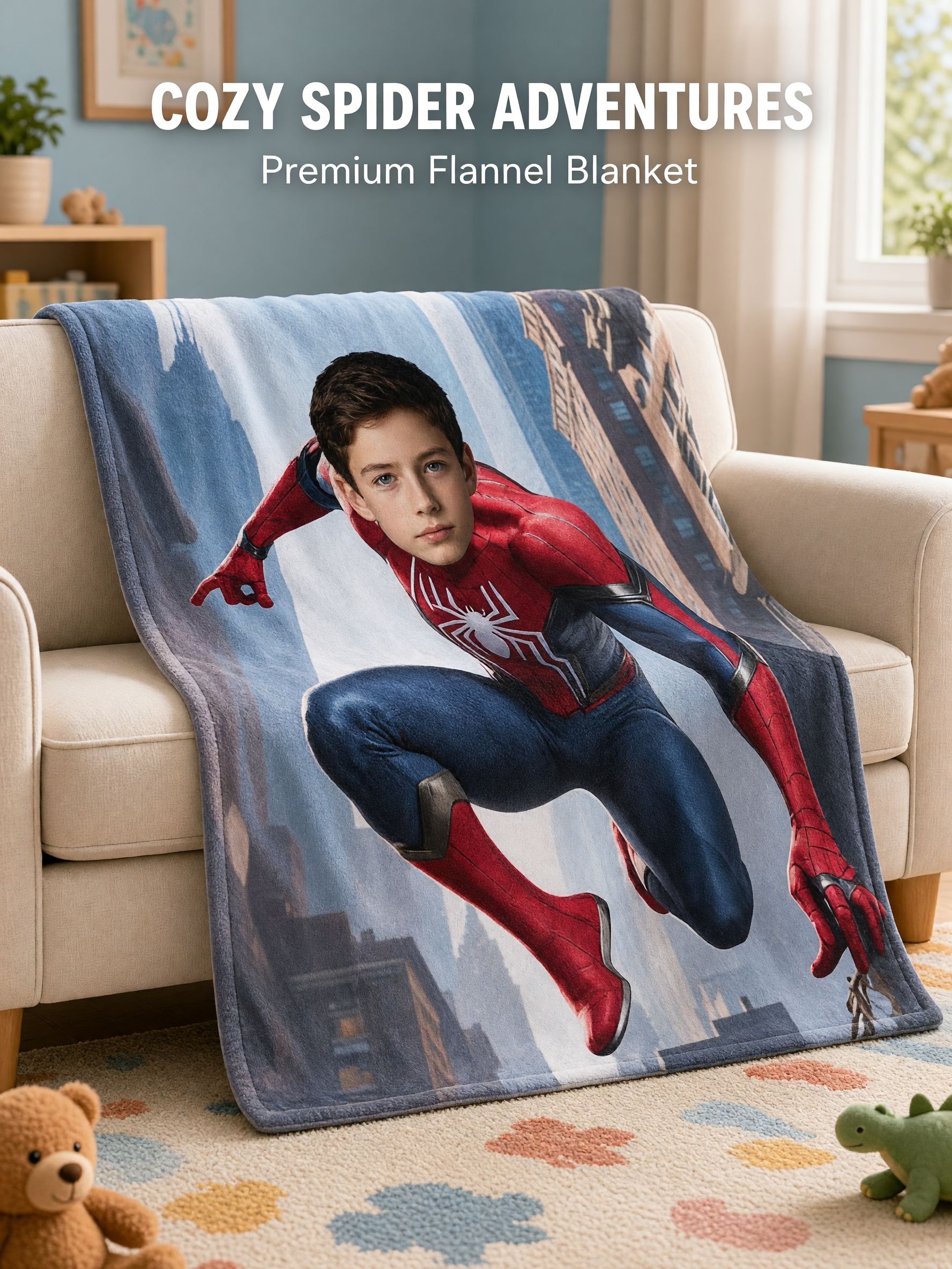 Custom Face Superhero Flannel Blanket Personalized Photo Action Hero Plush Throw Ideal Cozy Gift for Kids and Family