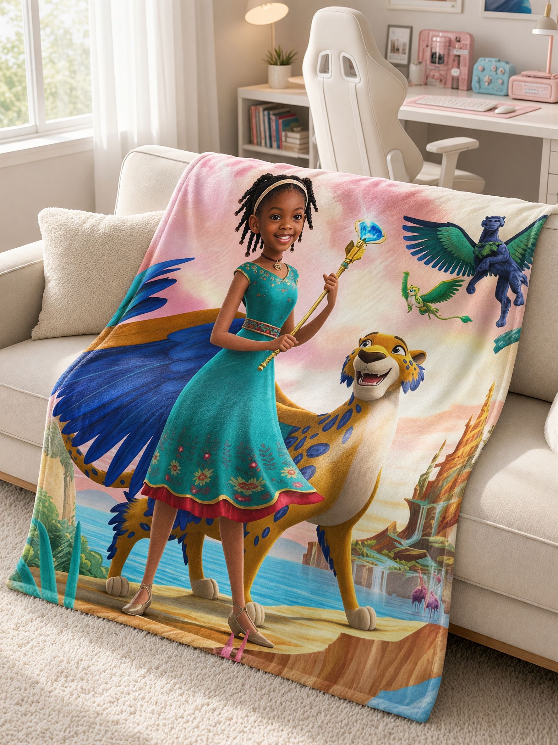 Custom Photo Face Blanket, Personalized Fantasy Princess Soft Flannel Throw for Kids, Ideal Cozy Gift