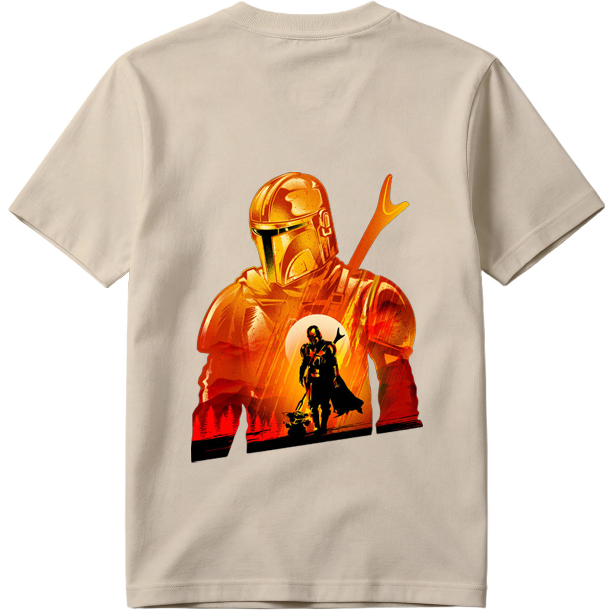 The Mandalorian and the Child in a Fiery Encounter - Tee
