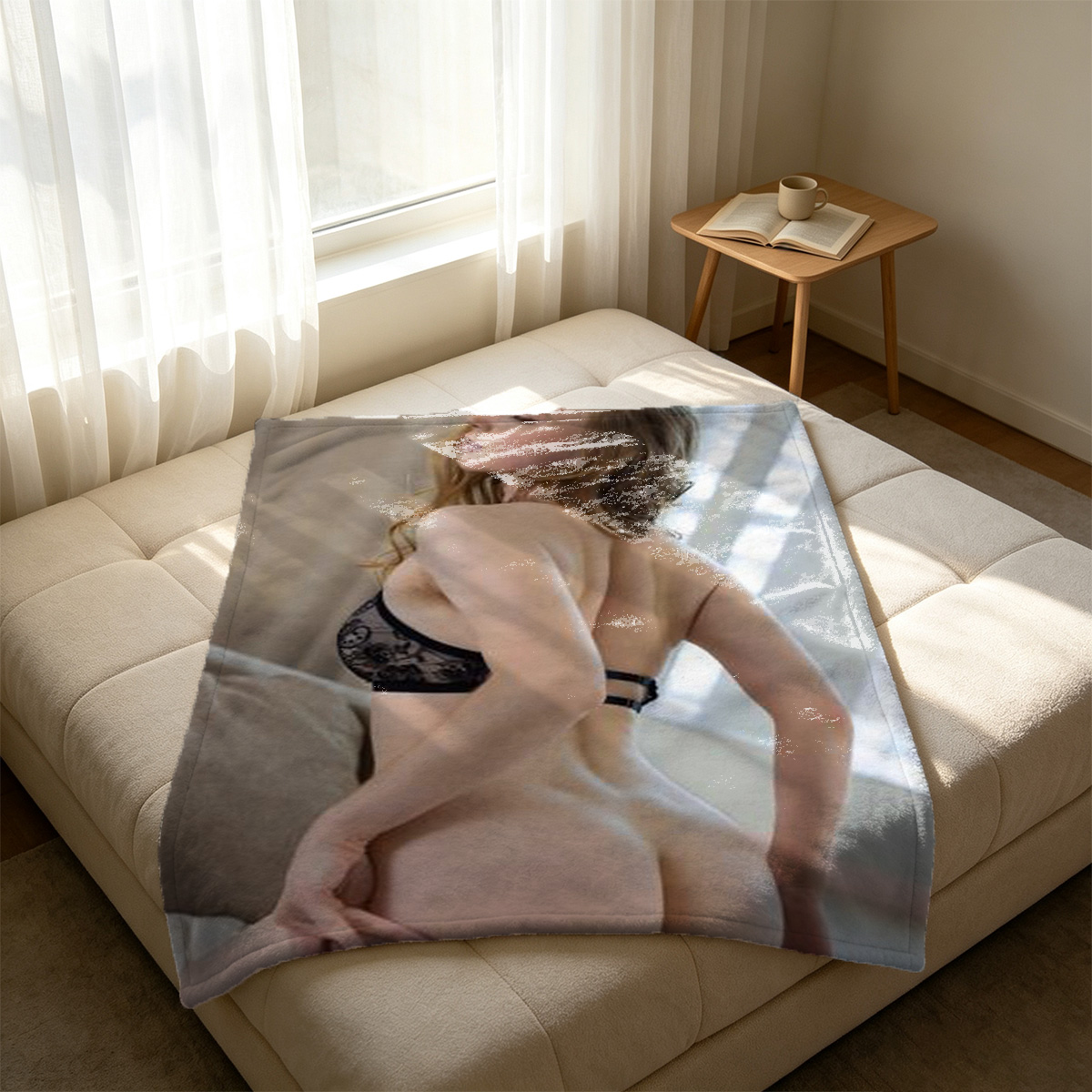 Red Lingerie on Leather Couch - Blanket