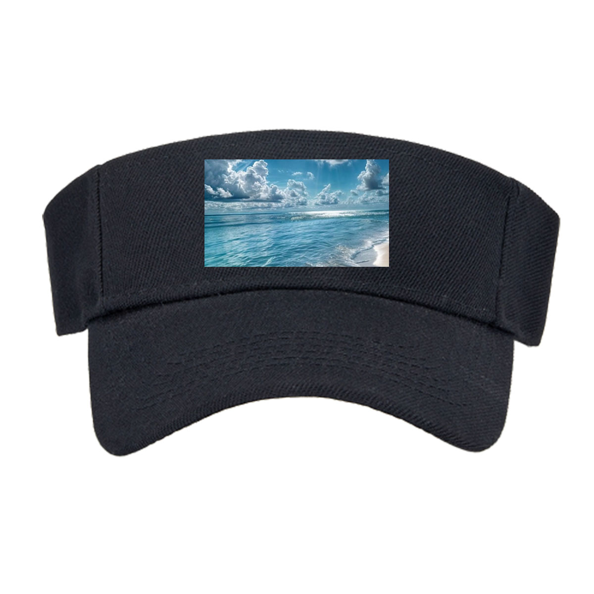 Sunlit Beach with Crystal Clear Waters and Fluffy Clouds -  Visor cap