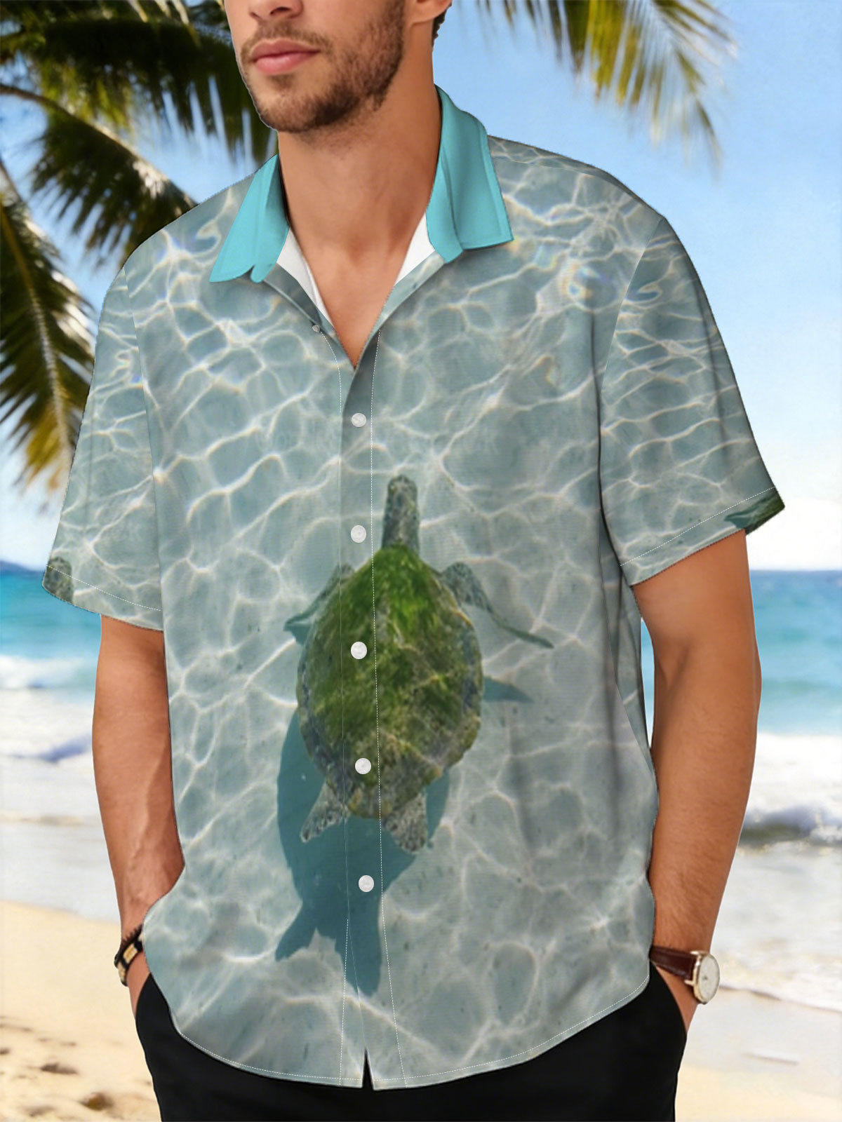 Sea turtle swimming in clear shallow water -  Shirt