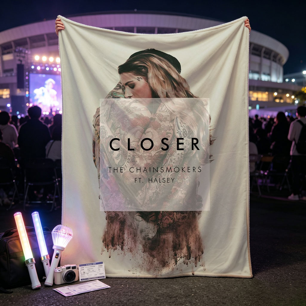 The Chainsmokers and Halsey in a Romantic Scene with Floral Artistic Design for Closer Music Cover - Blankets