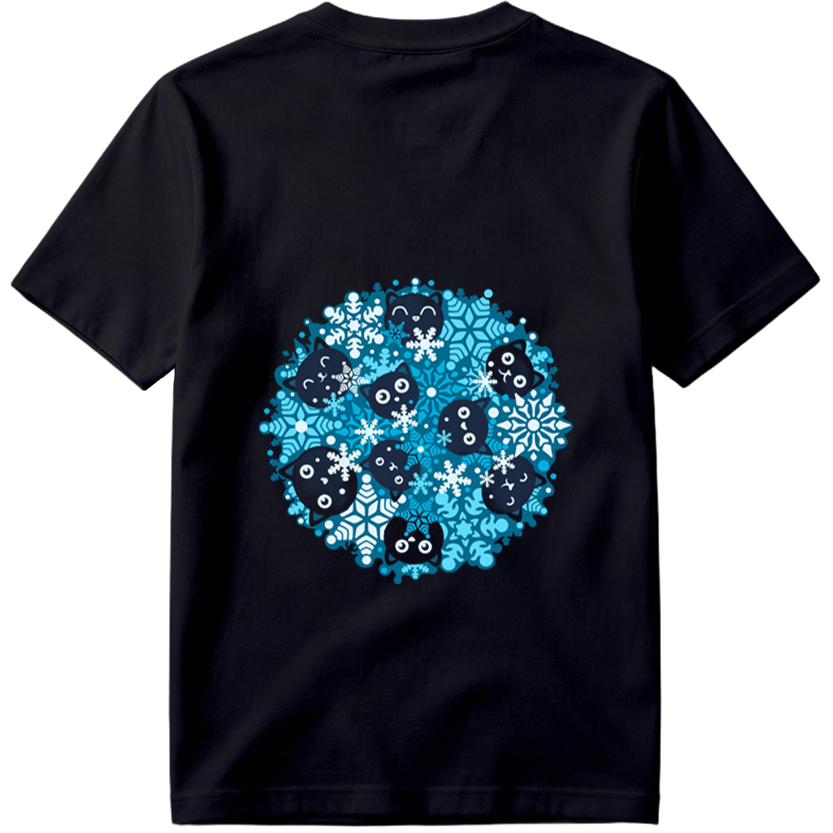 Black Cats and Snowflakes Winter Pattern - Tee