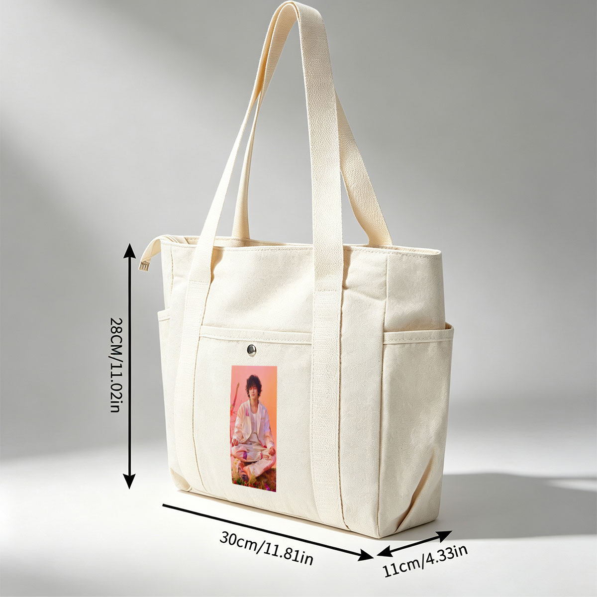Takuya Kimura Meditating in a Serene Floral Garden with Soft Pink and Orange Background - Multi-pocket bags