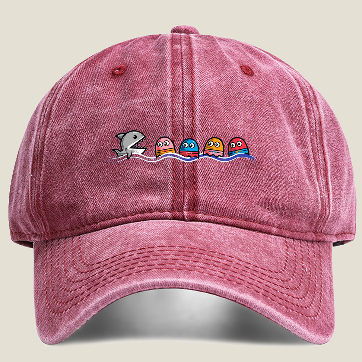 Pac-Man and the Shark - Washed Denim - Baseball Cap