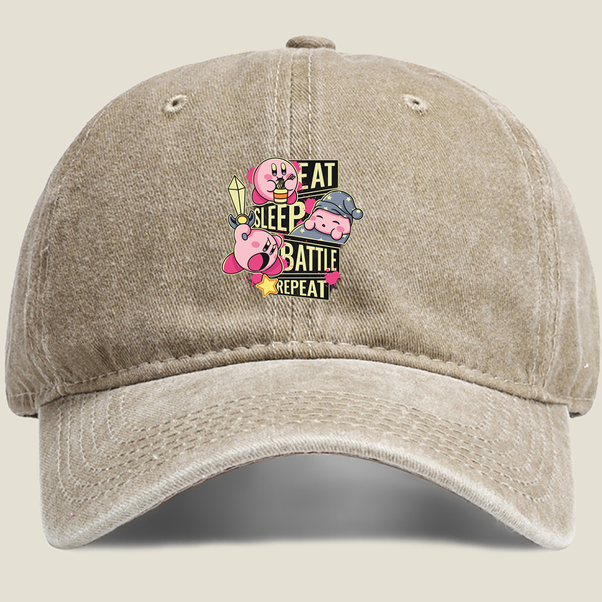 Kirby: Eat, Sleep, Battle, Repeat - Washed Denim - Baseball Cap