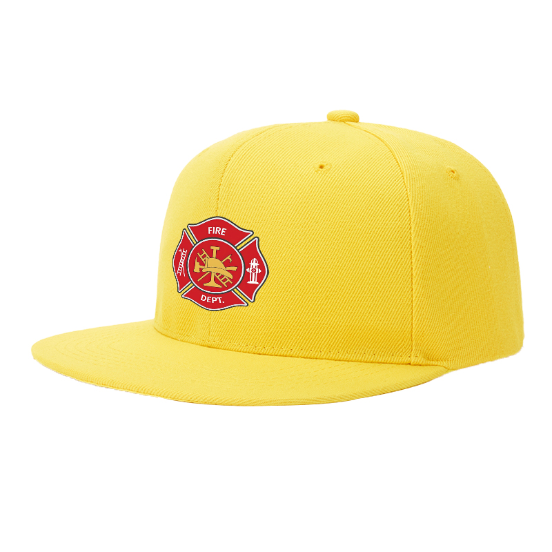Flat Brim Baseball Cap Fire Dept Emblem Print Streetwear Underground Skate Style for Basketball Court Skate Park Urban Lifestyle Skaters Rappers Streetwear Enthusiasts
