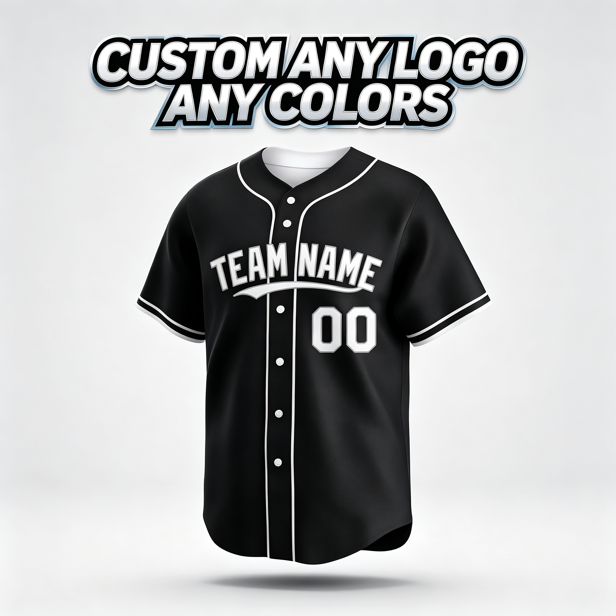 Custom Printed Chicago Southside Style Baseball Jersey Black Short Sleeve Button Down Shirt for Men and Women