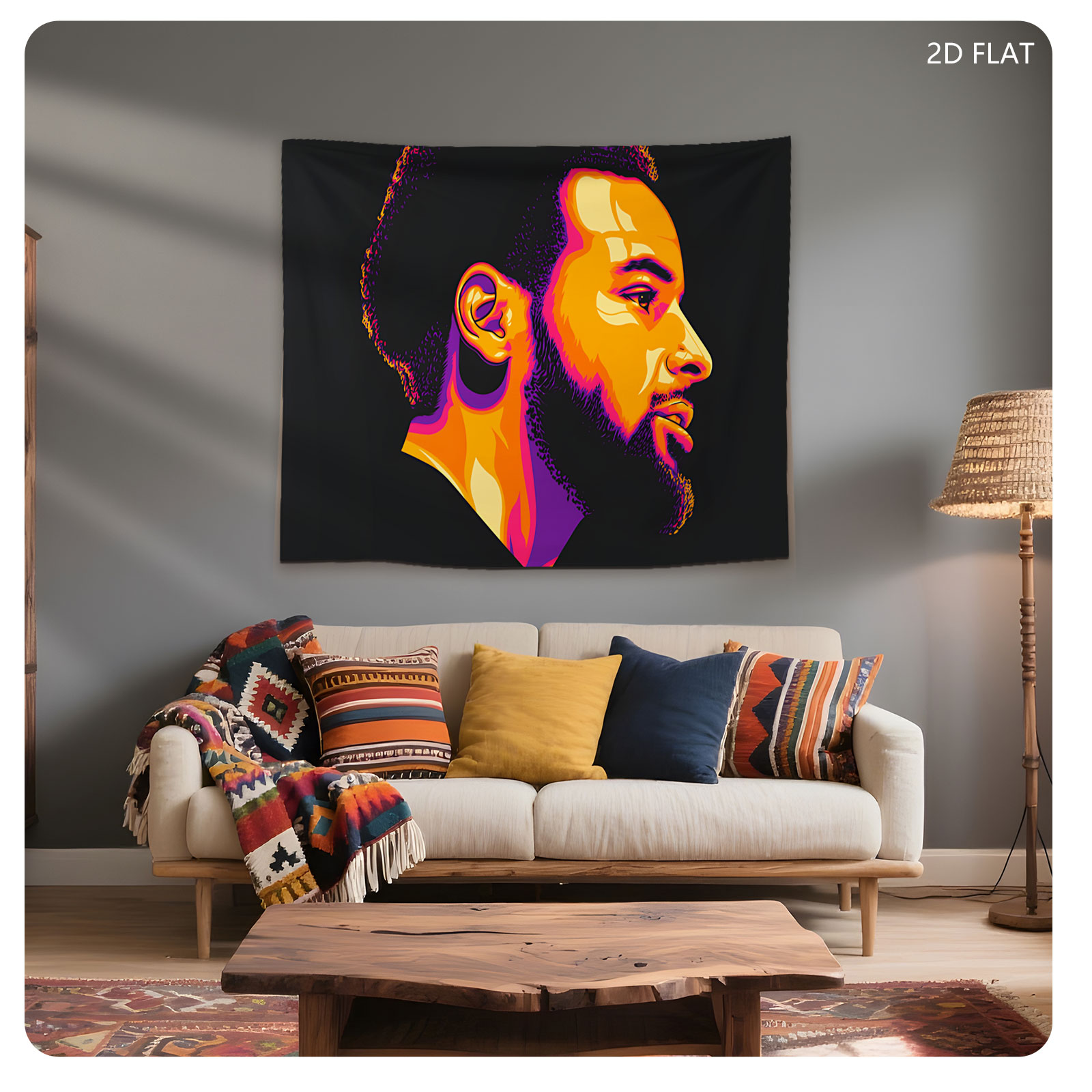 Vibrant Portrait of a Man in Profile with Bold Colors - Tapestry