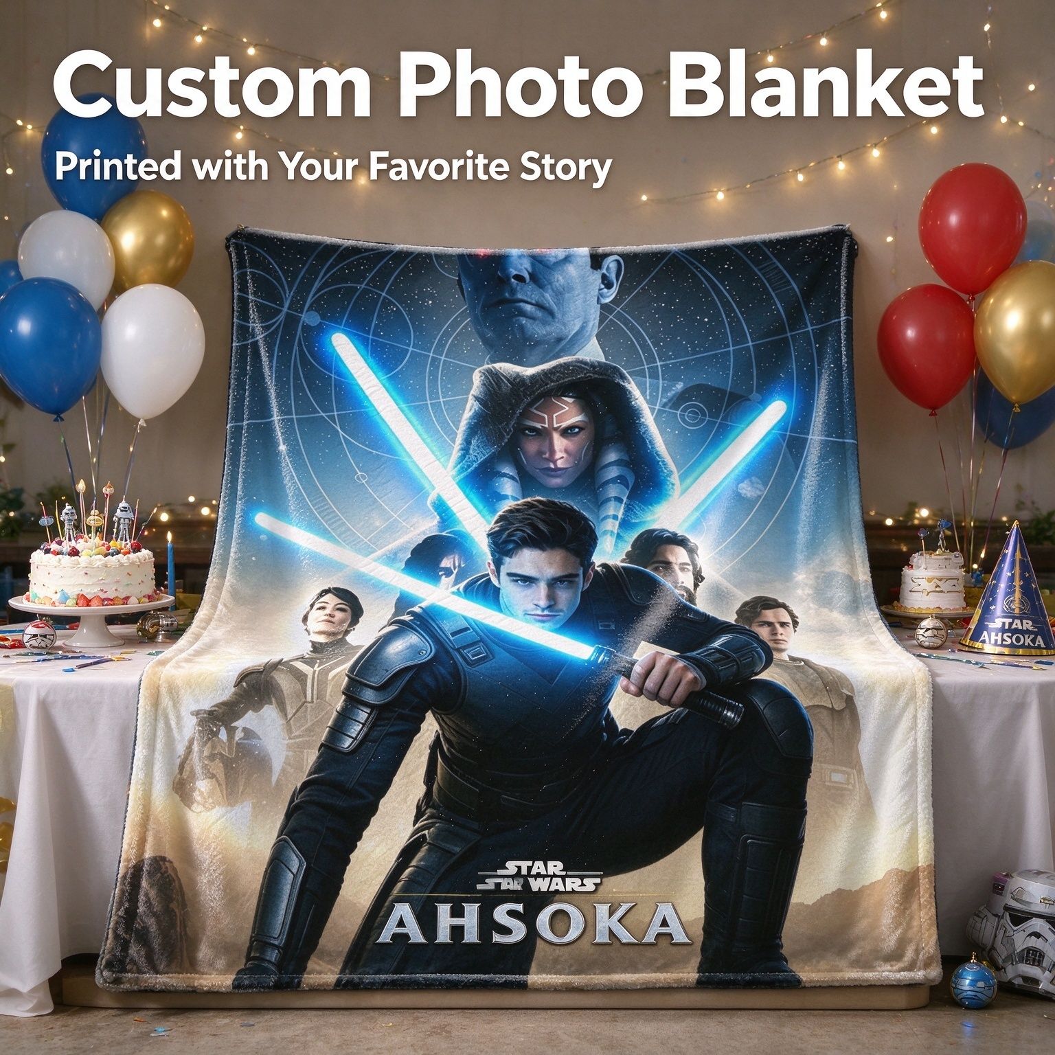 Custom Photo Face Blanket Personalized Sci Fi Galactic Hero Flannel Throw Soft Anti Pilling Bed Couch Blanket Gift