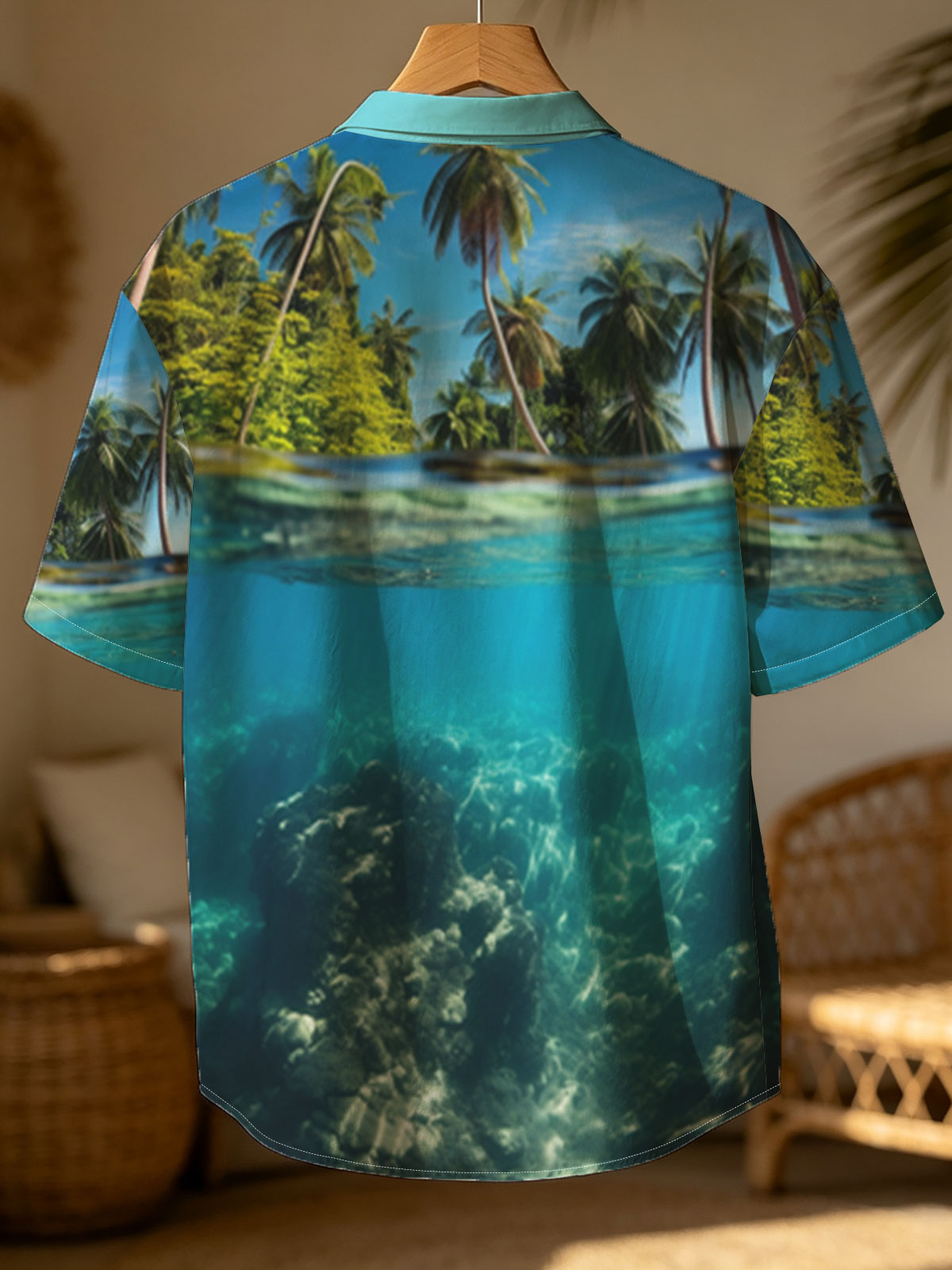 Tropical Paradise: Palm Trees and Coral Reef Underwater -  Shirt