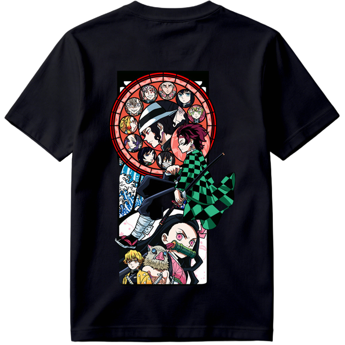 Demon Slayer: Kimetsu no Yaiba - Tanjiro, Zenitsu, Inosuke, and Hashira Characters in Stained Glass Art Style - Tee