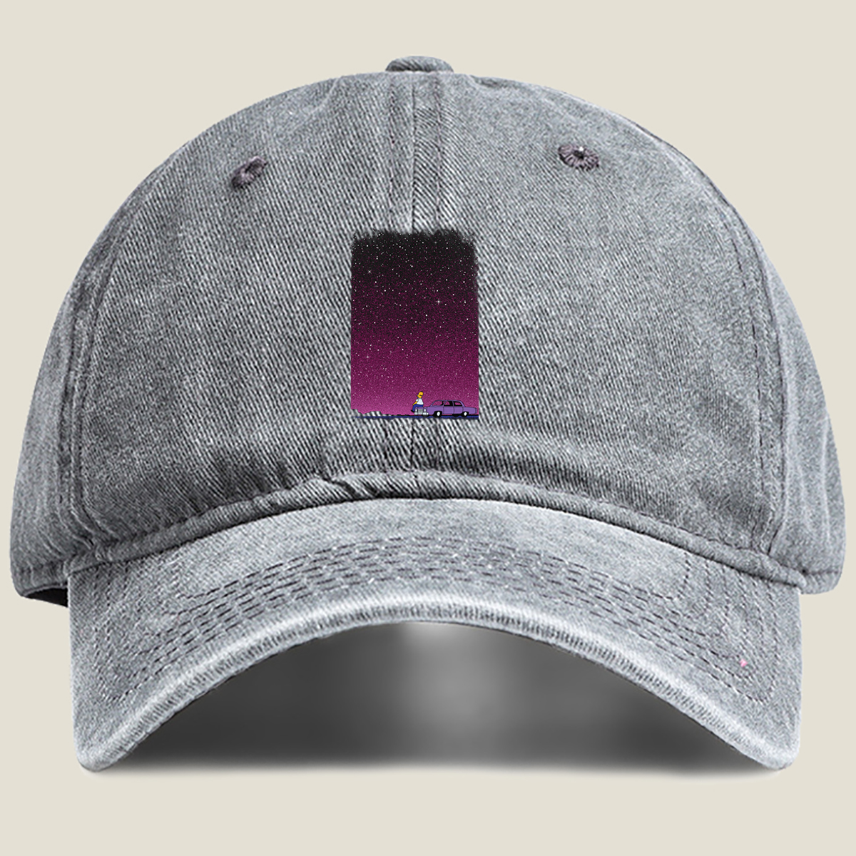 Homer Simpson Stares at the Stars in a Purple Sky - Washed Denim - Baseball Cap