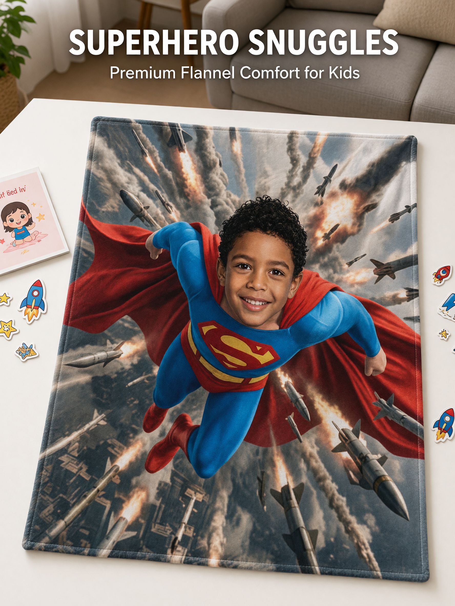 Custom Superhero Photo Face Blanket, Personalized Soft Flannel Fleece Throw for Kids, Ideal Cozy Keepsake Gift