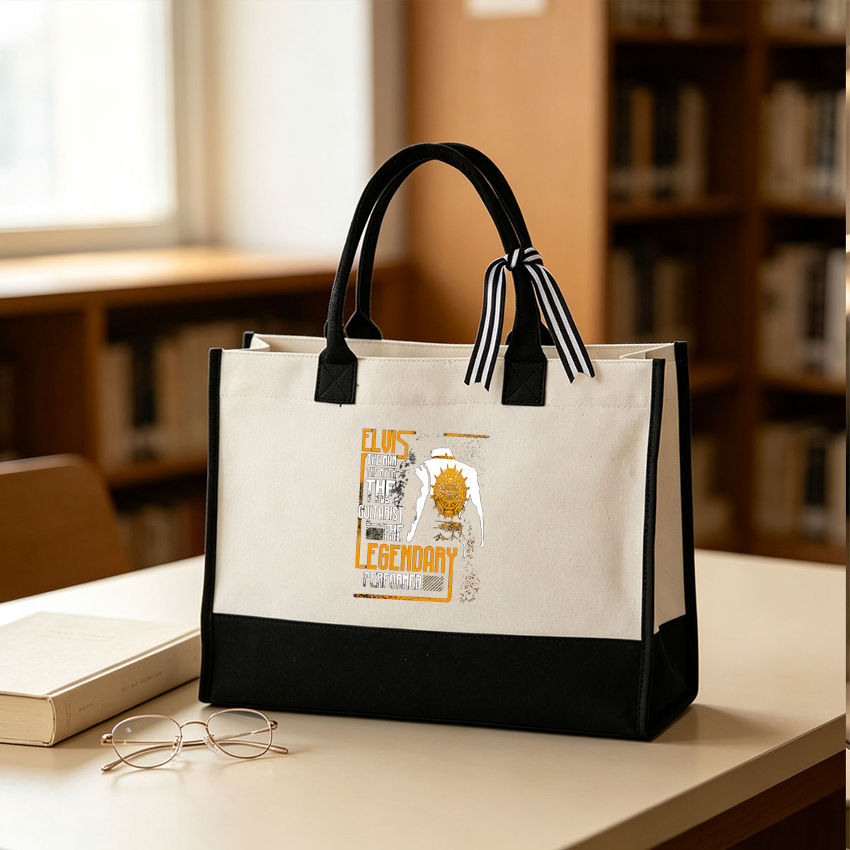 Elvis: The Man, The Myth, The Guitarist, The Legendary Performer - Canvas patchwork gift tote bag