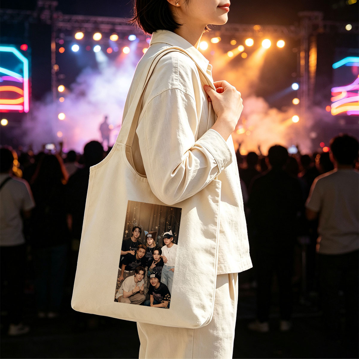 SEVENTEEN Group Photo with Festive Accessories and Sparkling Background - Canvas shoulder bags/