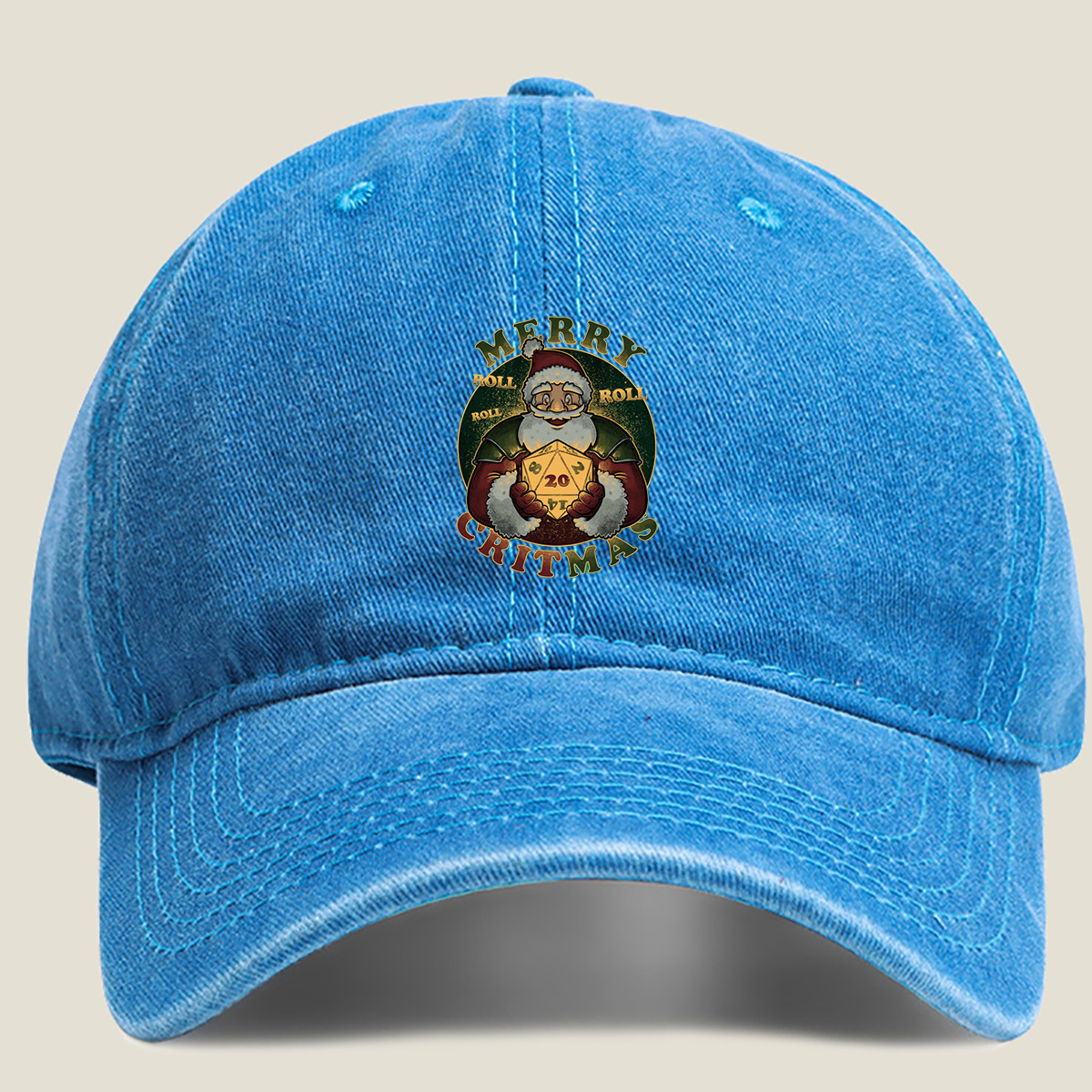Merry Rollmas: Santa with D20 - Washed Denim - Baseball Cap
