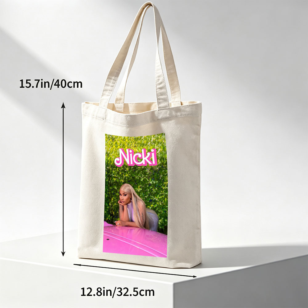 Nicki Minaj Leaning on Pink Car in Front of Green Hedge Wall - Canvas tote bags