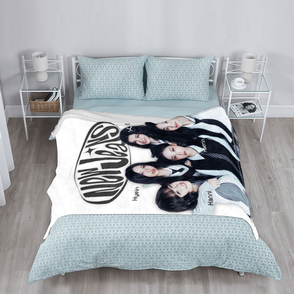 NewJeans Group Photo in School Uniforms Featuring Hanni, Hyein, Haerin, Danielle, and Minji - Blankets