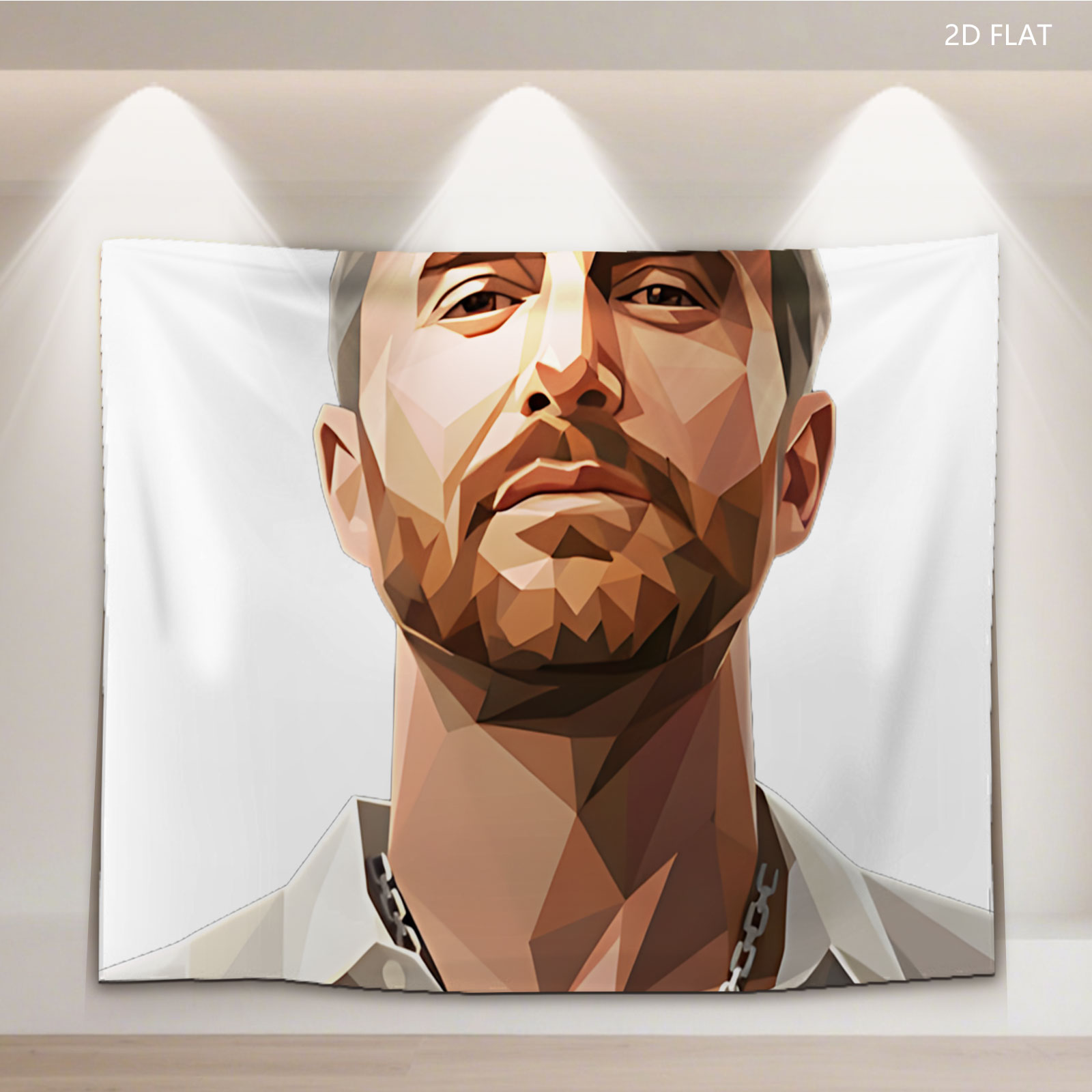 Low-Poly Portrait of a Man in White Shirt and Chain Necklace - Tapestry