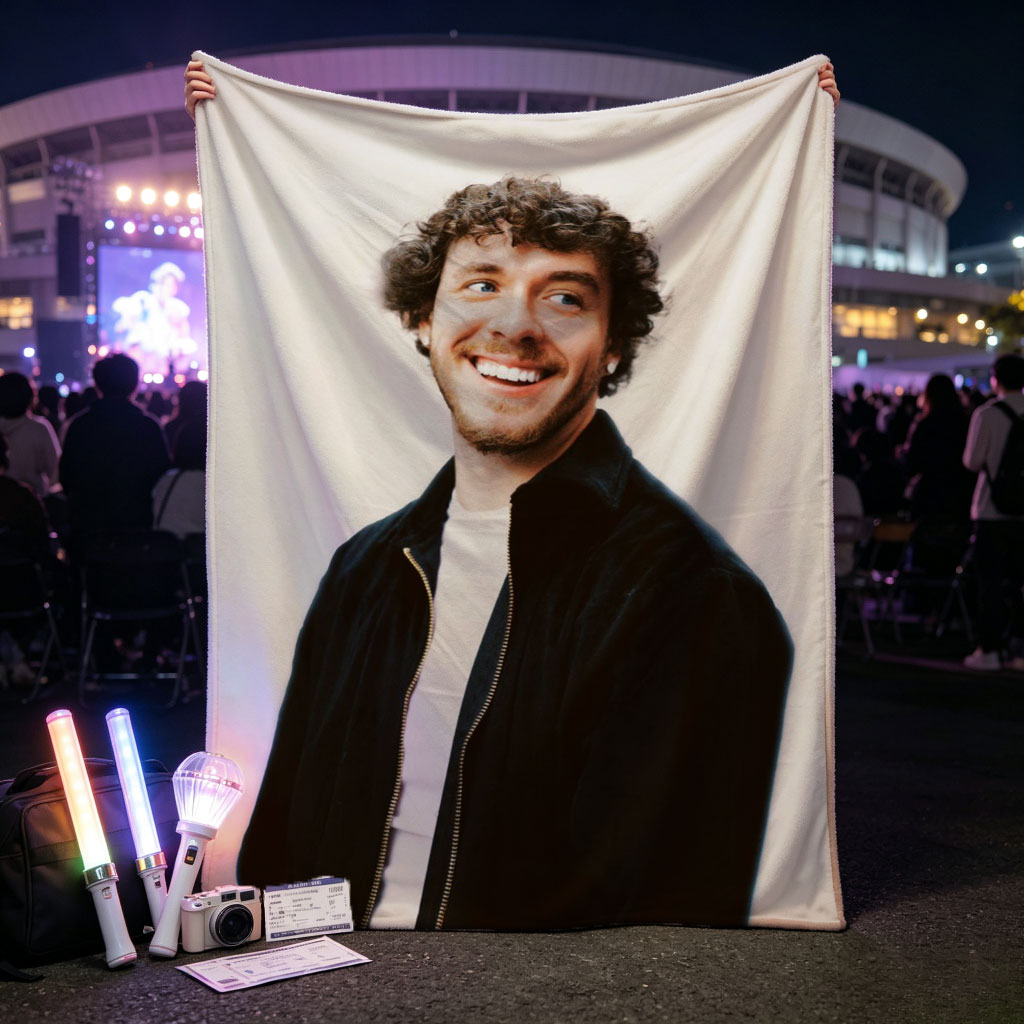 Matt Healy of The 1975 in a Candid Moment Wearing a Black Jacket and White Shirt Against a Plain Background - Blankets