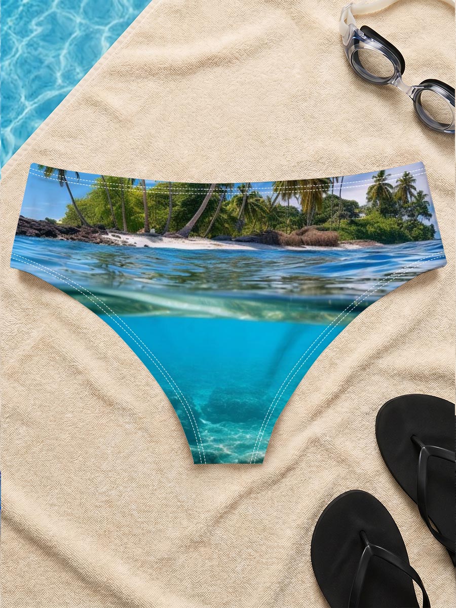 Tropical Island with Palm Trees and Crystal Clear Waters -  Men's swim trunks