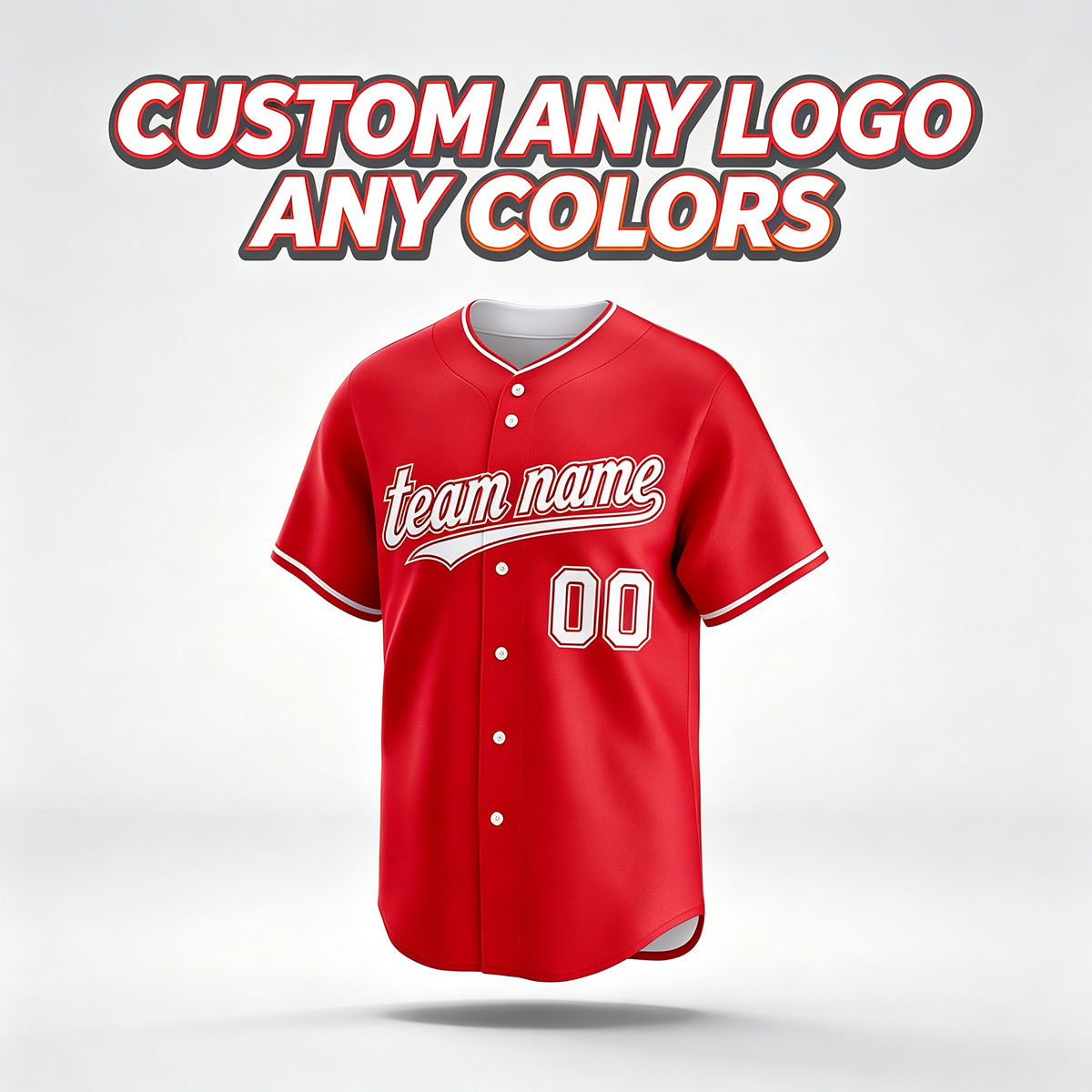 Custom Printed California Halo Style Baseball Jersey Scarlet Red White Trim Button Down Shirt for Men and Women