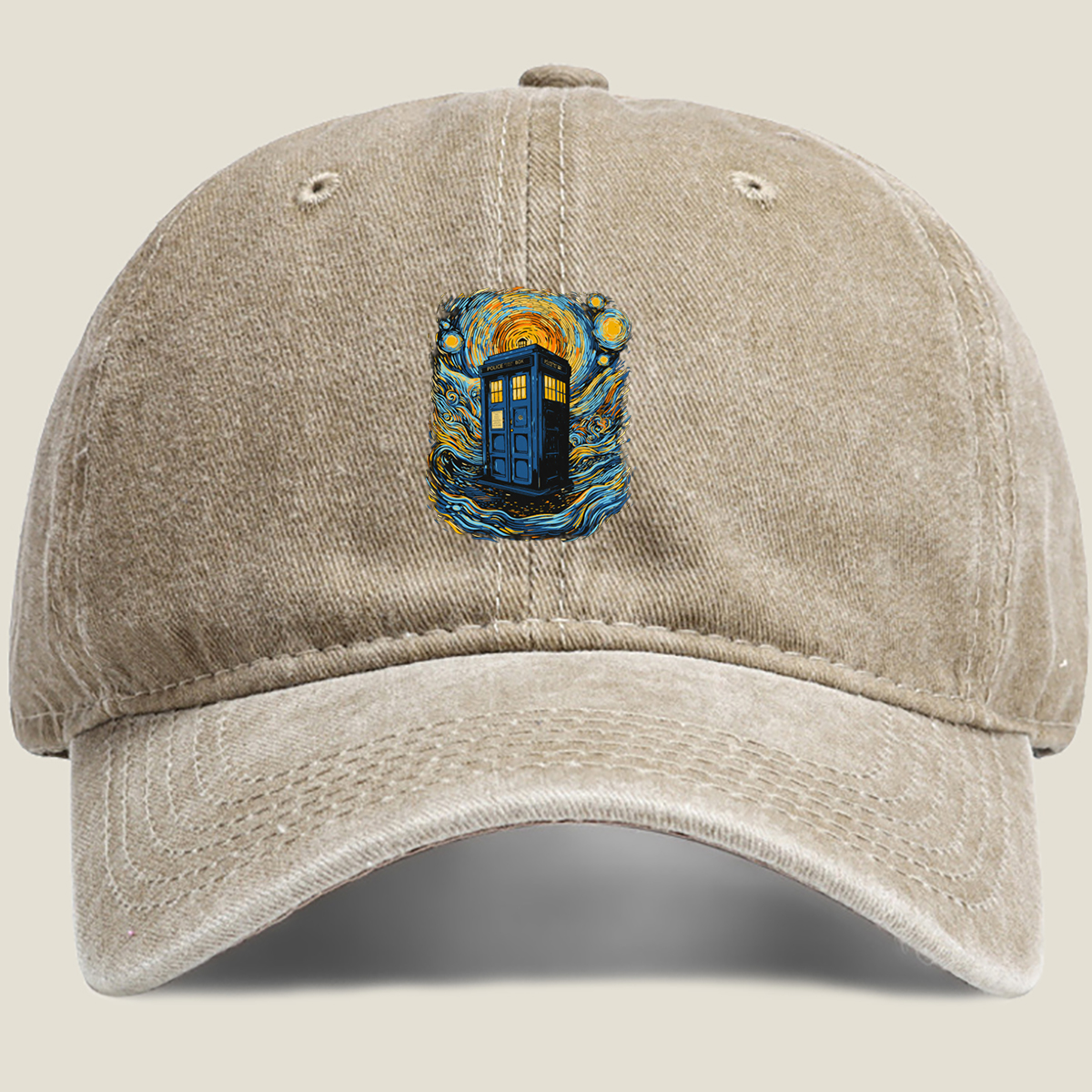 TARDIS in Starry Night - Washed Denim - Baseball Cap
