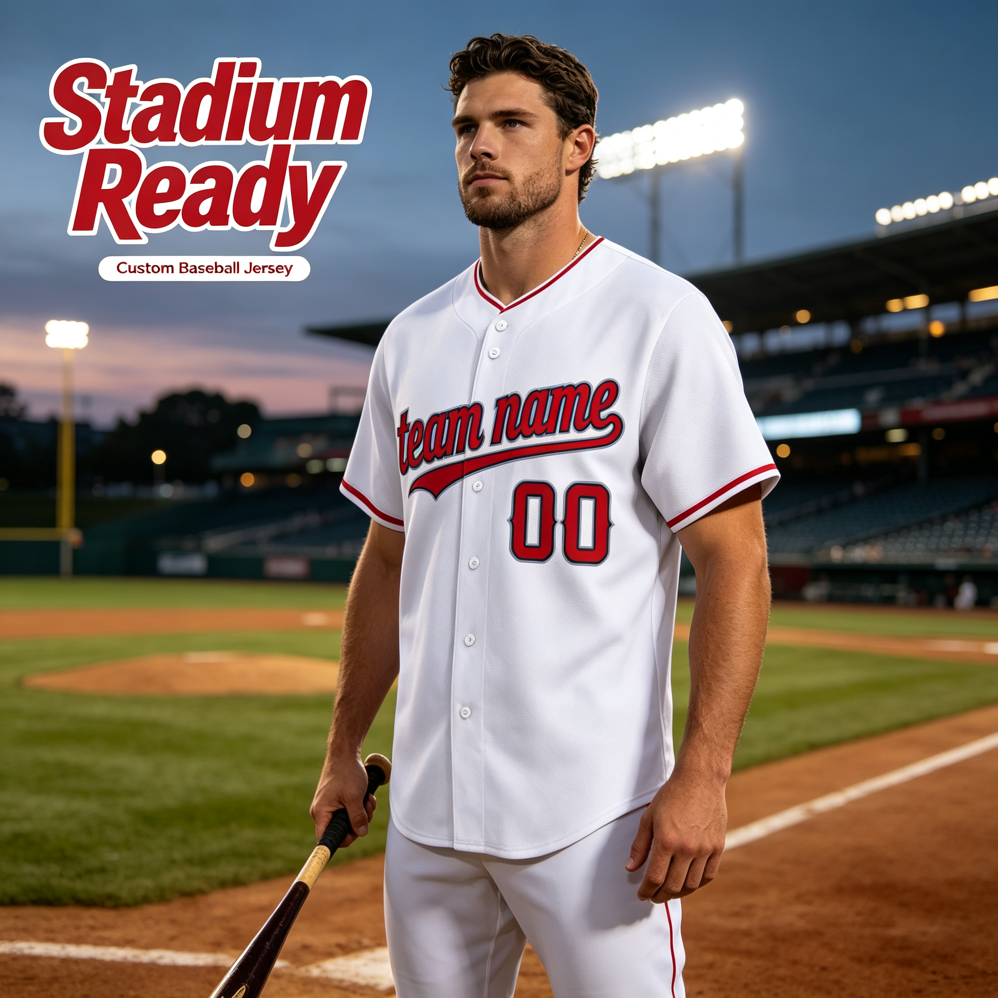 Custom Printed Anaheim Halo Style Baseball Jersey White Red Trim Button Down Shirt for Men and Women