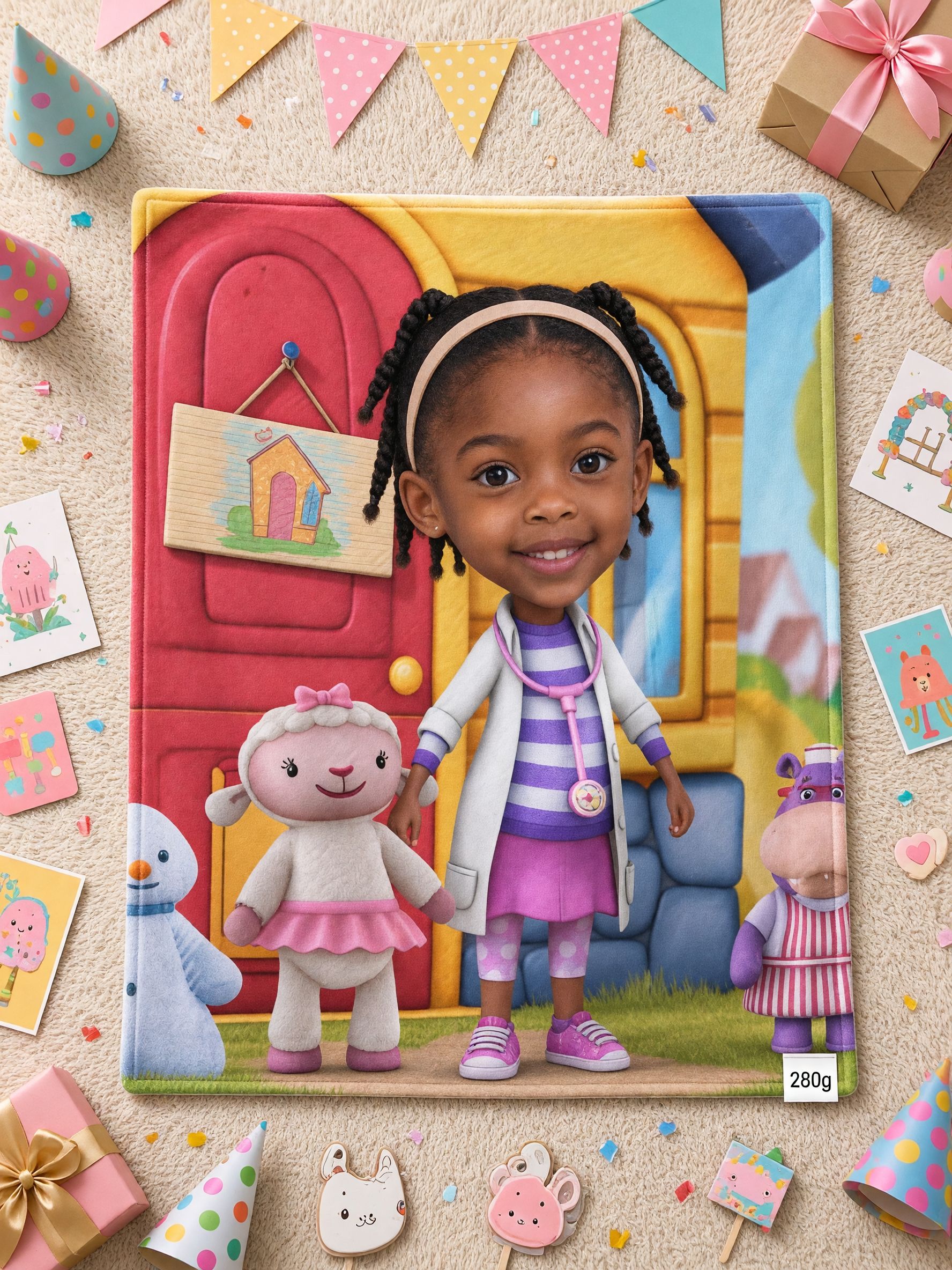 Custom Face Blanket Personalized Little Doctor Cartoon Flannel Throw, Soft Cozy Keepsake Gift for Kids and Toddlers