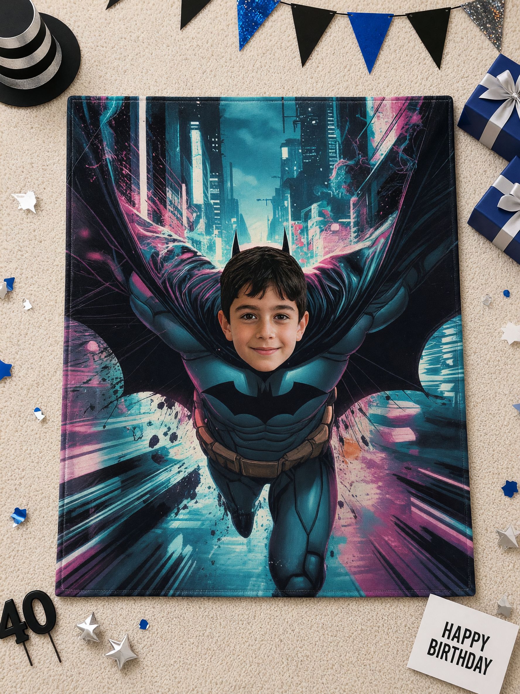 Custom Photo Superhero Flannel Blanket, Soft Personalized Face Throw Fleece, Ideal Personalized Gift for Kids