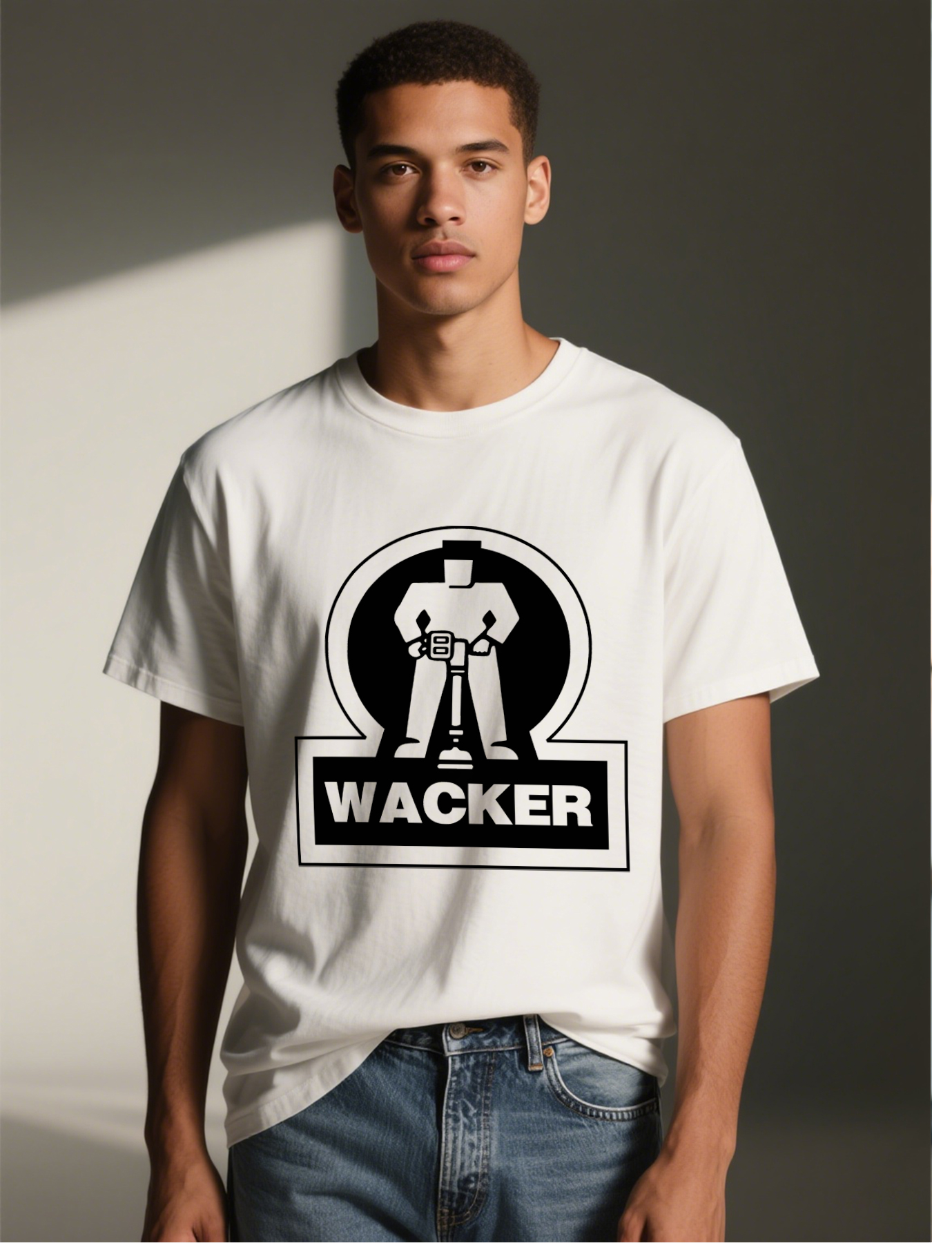 Men's Printed T-Shirt with Wacker Robot Graphic and Bold Text Design, Casual Round Neck Summer Lightweight Breathable Short Sleeve Tee for Everyday Wear, Outdoor Activities, and Urban Style, Ideal for Tech Lovers and Trendy Adults