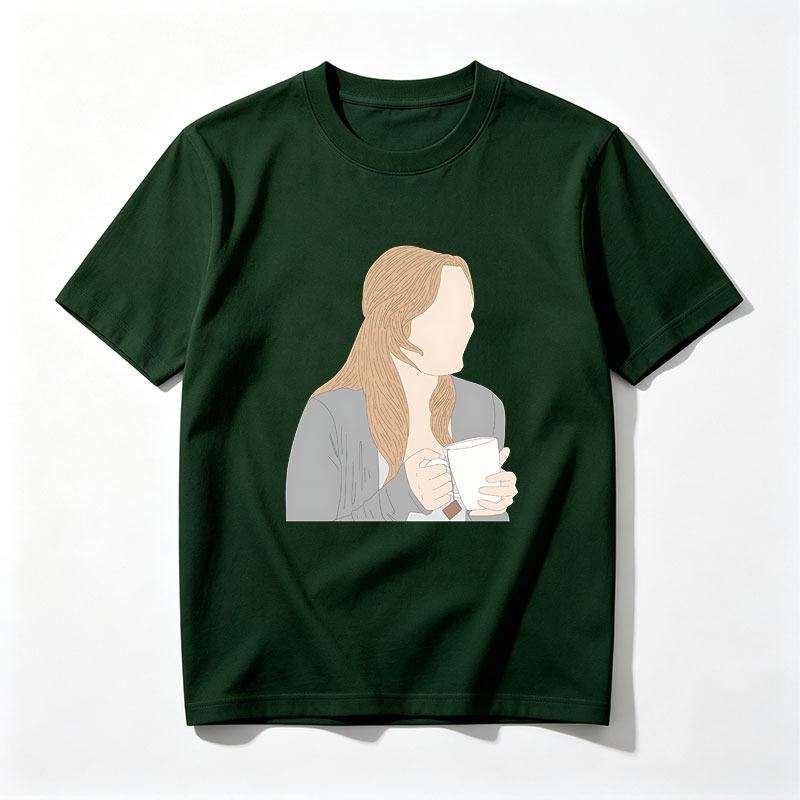 Woman with Long Blonde Hair Holding a Tea Cup - Tee