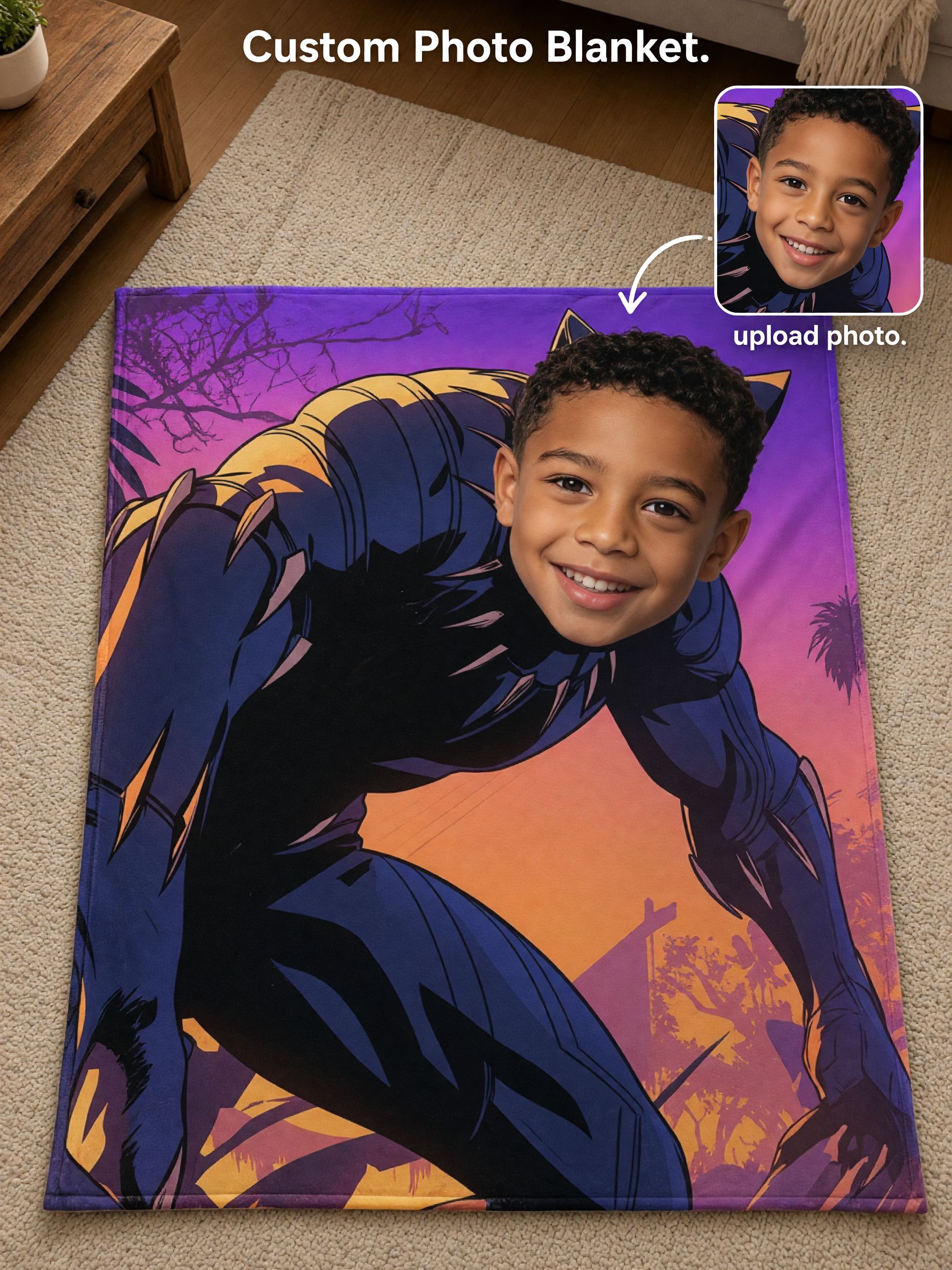 Custom Photo Superhero Flannel Fleece Blanket Ultra Soft Personalized Face Throw Bed Sofa Ideal Cozy Gift