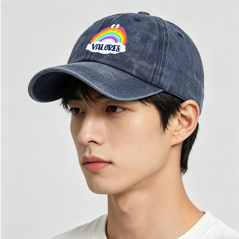 Men's Printed Washed Cap with Rainbow and 