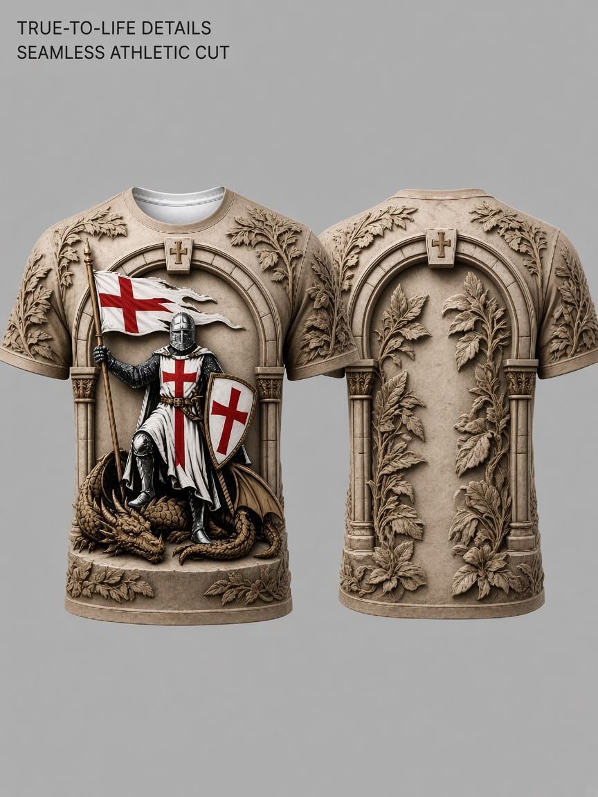 Knights Templar 3D Optical Illusion Graphic Tee Breathable Athletic Mesh T-Shirt Casual and Sports Wear