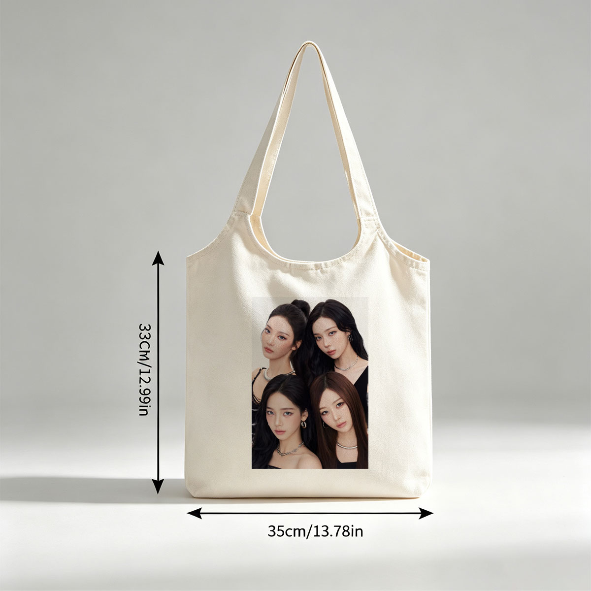 Aespa Members in a Close-Up Group Portrait with Elegant Black Outfits and Stylish Jewelry - Canvas shoulder bags/