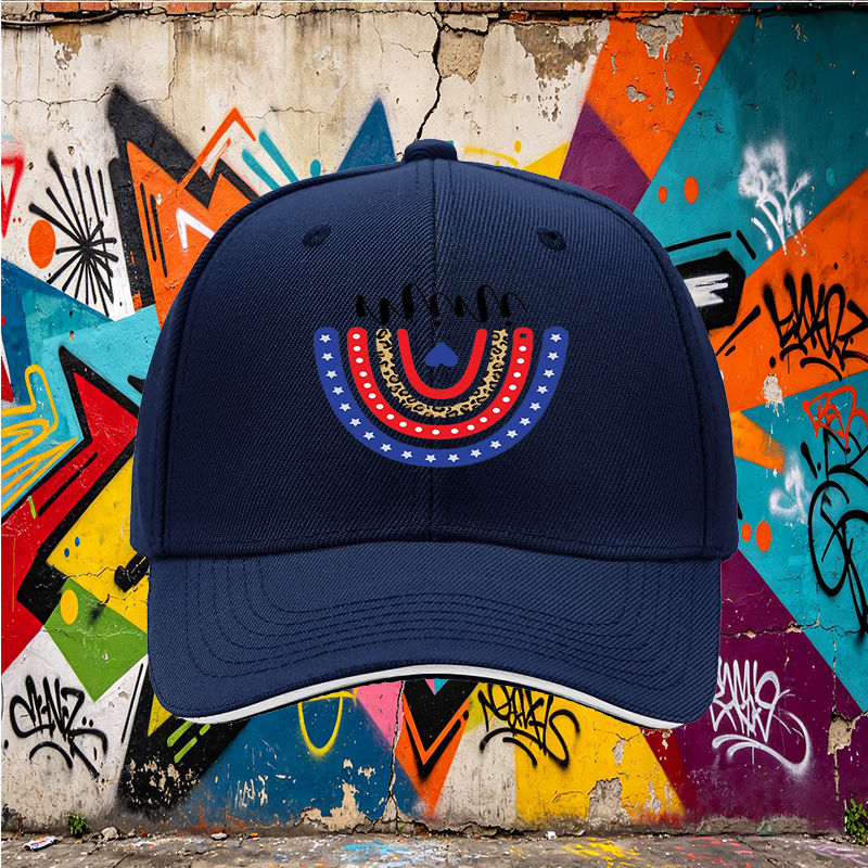 Unisex Classic Sandwich Hat with Patriotic Rainbow Leopard Print Design | Casual Outdoor Sun Protection Cap for Adults and Teens | Perfect for Beach, Travel, and Daily Wear