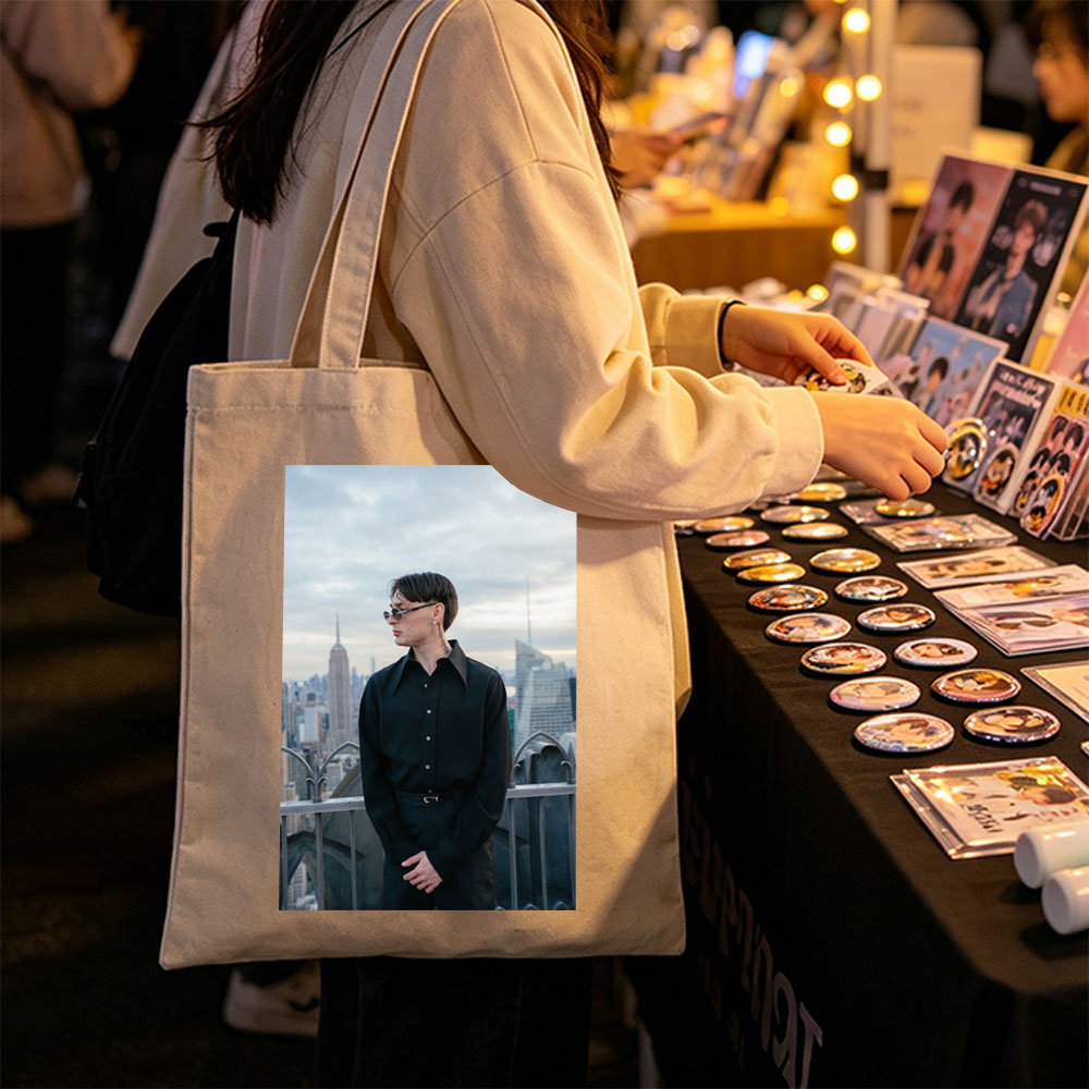 Karl Lagerfeld in New York City Skyline Fashion Portrait - Canvas tote bags