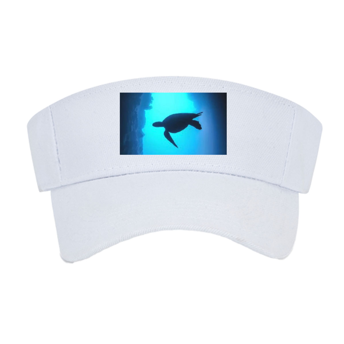 Sea turtle glides through a sunlit underwater cave. -  Visor cap