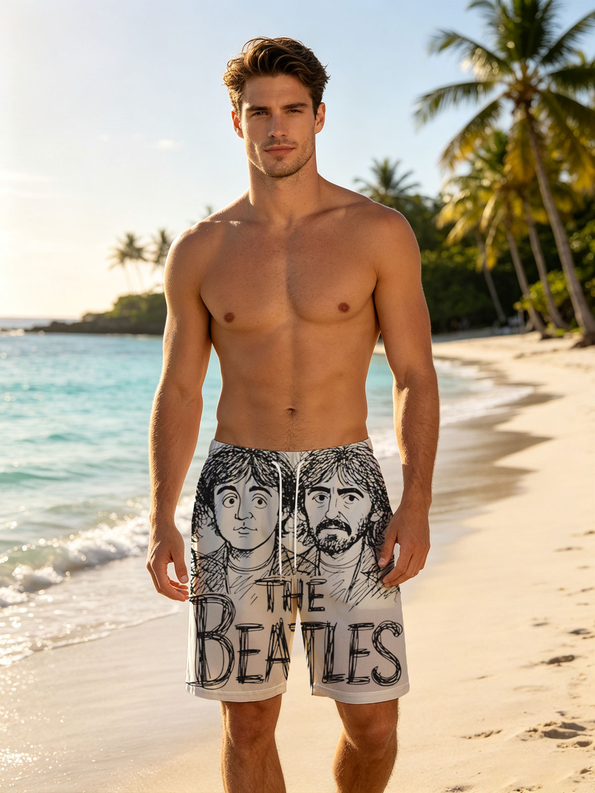 The Beatles Band Members Portrait Sketch -  Beach shorts