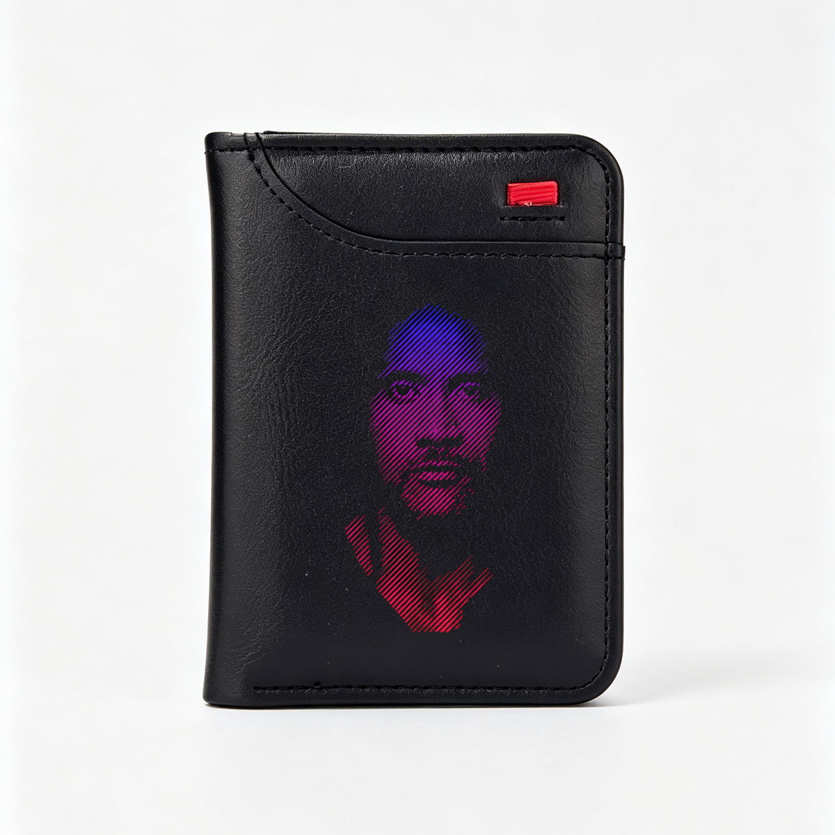 Abstract Portrait of a Man with Purple and Pink Gradient Lines - Vertical Style Wallet